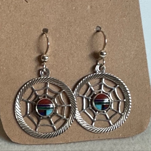 Native Artisan Sterling Silver Spider Web Earrings - Picture 7 of 10